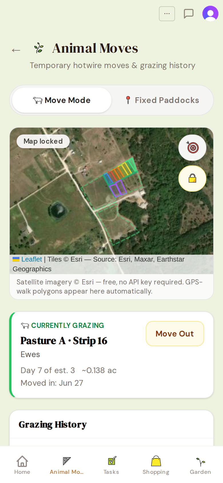 Paddock map with recovery coloring in EveryHomestead