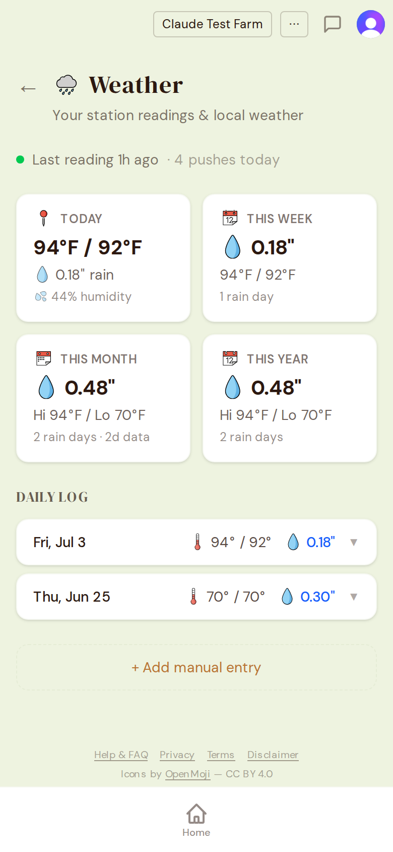 Weather station data on the paddock map in EveryHomestead